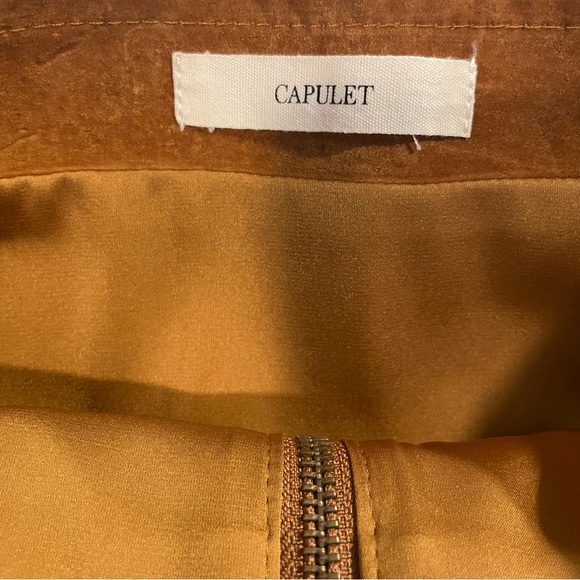 Revolve Capulet Tan Suede Leather Two-Way Zip Mini Skirt Size X-Small - Picture 5 of 10